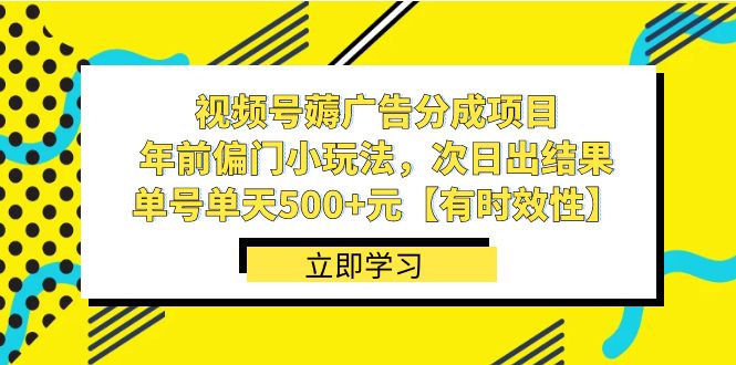 视频号薅广告分成项目，年前偏门小玩法，次日出结果，单号单天500+元【有时效性】-木木源码网