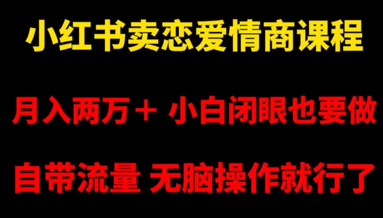 小红书卖恋爱情商课程，月入两万＋，小白闭眼也要做，自带流量，无脑操作就行了【揭秘】-中赚微课堂-木木源码网