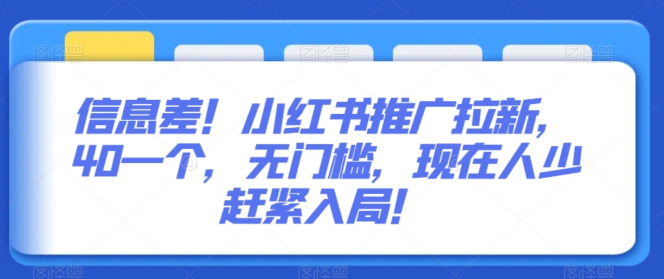 信息差！小红书推广拉新，40一个，无门槛，现在人少赶紧入局！-中赚微课堂-木木源码网