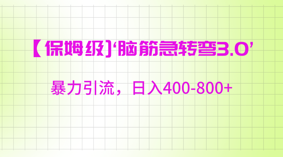 【家庭保姆级】‘脑筋急转去3.0’暴力行为引流方法、日入400-800-木木源码网