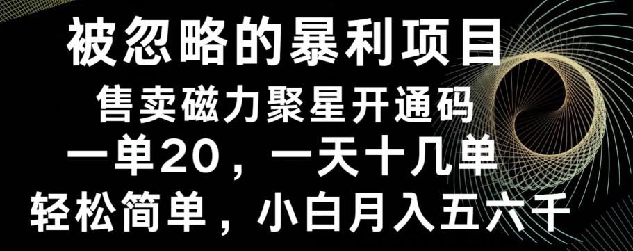 被忽略的暴利项目！售卖磁力聚星开通码，一单20，一天十几单，轻松月入五六千-中赚微课堂-木木源码网