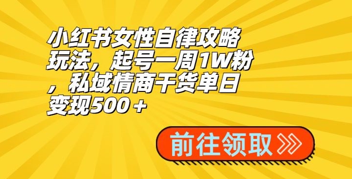 小红书女性自律攻略玩法，起号一周1W粉，私域情商干货单日变现500＋-中赚微课堂-木木源码网