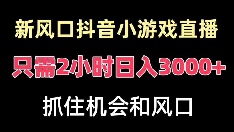 新风口抖音小游戏直播，每天只需2小时，日入3000+，小白直接上手-中赚微课堂-木木源码网