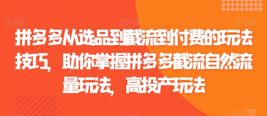 拼多多从选品到截流到付费的玩法技巧，助你掌握拼多多截流自然流量玩法，高投产玩法-中赚微课堂-木木源码网