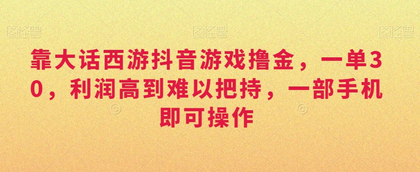 靠大话西游抖音游戏撸金，一单30，利润高到难以把持，一部手机即可操作，日入3000+【揭秘】-中赚微课堂-木木源码网