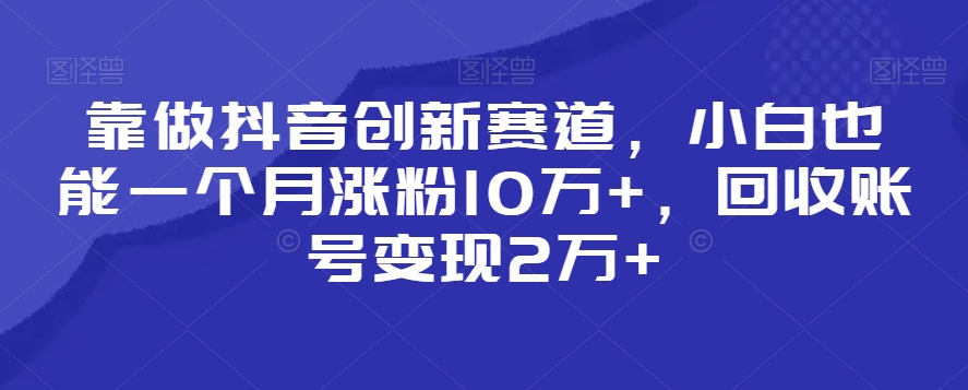 靠做抖音创新赛道，小白也能一个月涨粉10万+，回收账号变现2万+【揭秘】-中赚微课堂-木木源码网