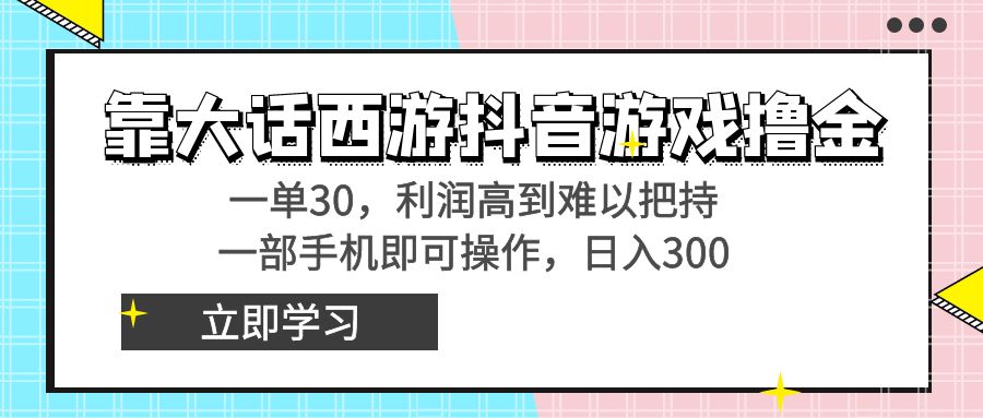 （8896期）靠大话西游抖音游戏撸金，一单30，利润高到难以把持，一部手机即可操作…-木木源码网