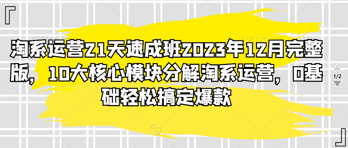 淘系运营21天速成班2023年12月完整版，10大核心模块分解淘系运营，0基础轻松搞定爆款-中赚微课堂-木木源码网