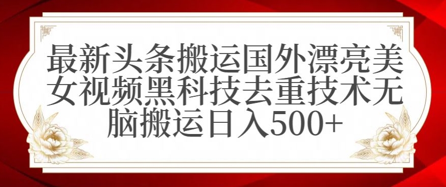 最新头条搬运国外漂亮美女视频黑科技去重技术无脑搬运日入500+【揭秘】-中赚微课堂-木木源码网