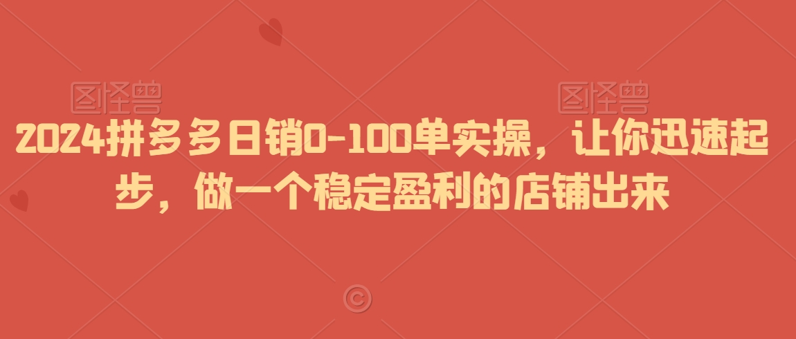 2024拼多多日销0-100单实操，让你迅速起步，做一个稳定盈利的店铺出来-中赚微课堂-木木源码网