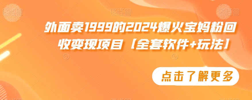 外面卖1999的2024爆火宝妈粉回收变现项目【全套软件+玩法】【揭秘】-中赚微课堂-木木源码网