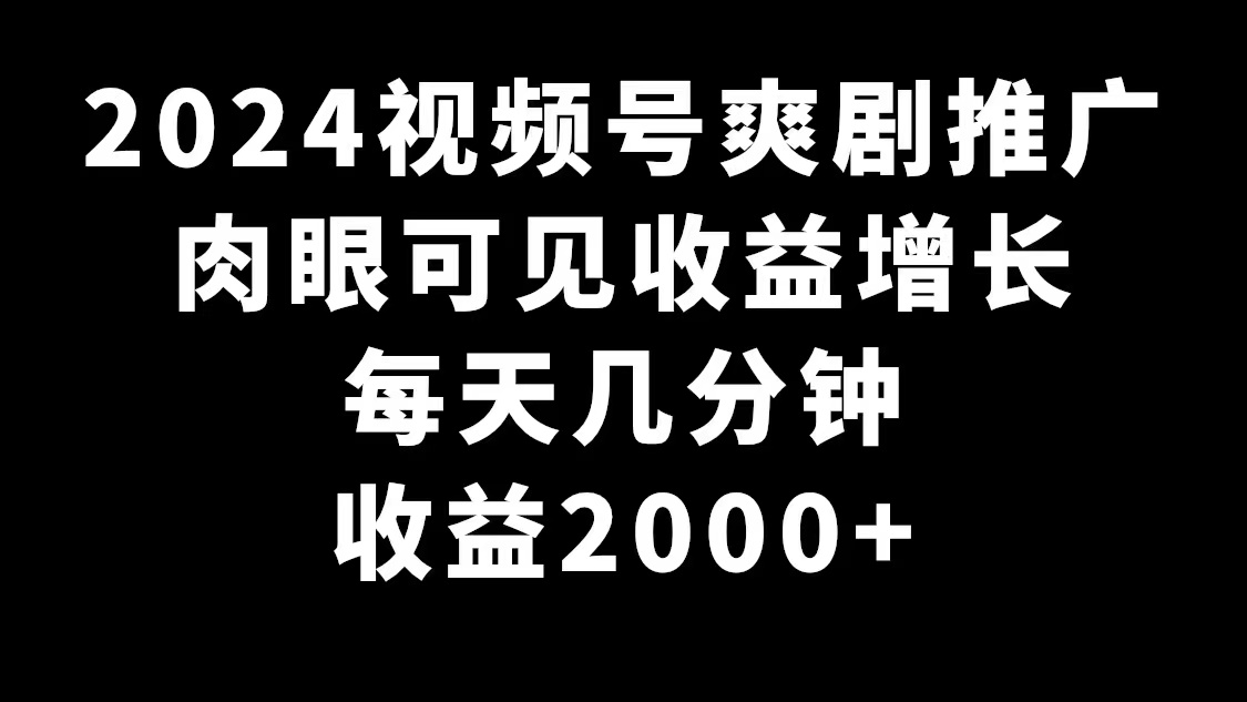 （9028期）2024视频号爽剧推广，肉眼可见的收益增长，每天几分钟收益2000+-木木源码网