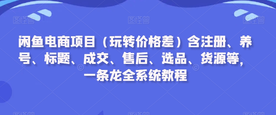 闲鱼电商项目（玩转价格差）含注册、养号、标题、成交、售后、选品、货源等，一条龙全系统教程-中赚微课堂-木木源码网