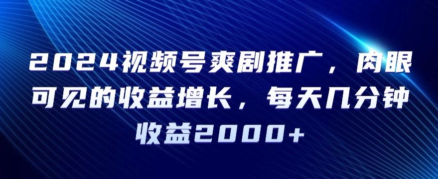 2024视频号爽剧推广，肉眼可见的收益增长，每天几分钟收益2000+【揭秘】-中赚微课堂-木木源码网