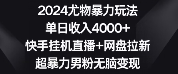 2024尤物暴力玩法，单日收入4000+，快手挂机直播+网盘拉新，超暴力男粉无脑变现【揭秘】-中赚微课堂-木木源码网