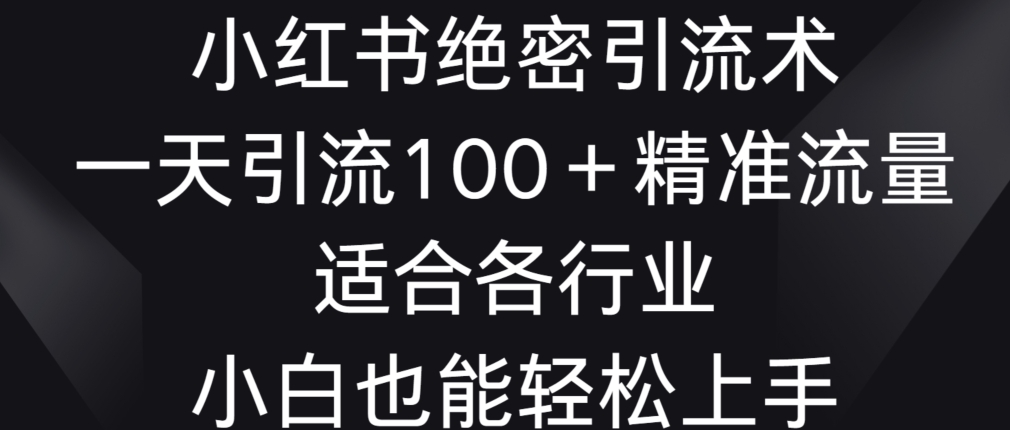 小红书绝密引流术，一天引流100+精准流量，适合各个行业，小白也能轻松上手【揭秘】-中赚微课堂-木木源码网