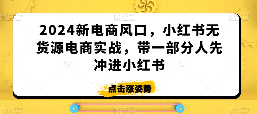 2024新电商风口，小红书无货源电商实战，带一部分人先冲进小红书-中赚微课堂-木木源码网