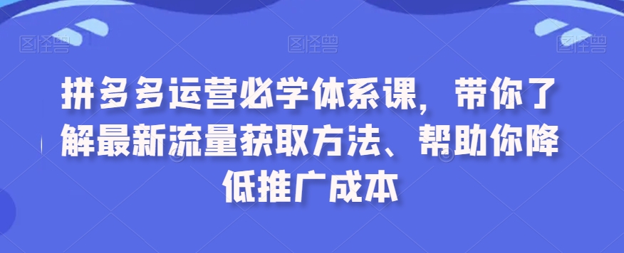 拼多多运营必学体系课，带你了解最新流量获取方法、帮助你降低推广成本-中赚微课堂-木木源码网