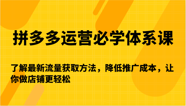 拼多多运营必学体系课-了解最新流量获取方法，降低推广成本，让你做店铺更轻松-木木源码网