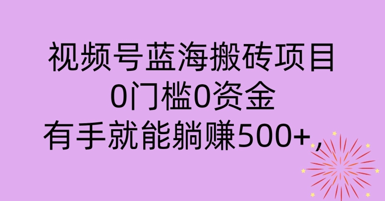 视频号蓝海搬砖项目，0门槛0资金，小白轻松上手，一天30分钟日入500+，堪比捡钱-中赚微课堂-木木源码网