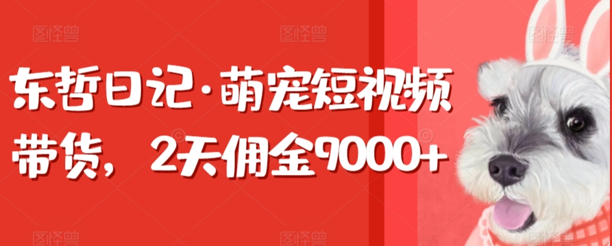 东哲日记·萌宠短视频带货，2天佣金9000+-中赚微课堂-木木源码网