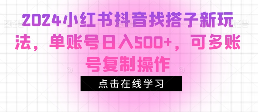 2024小红书抖音找搭子新玩法，单账号日入500+，可多账号复制操作-中赚微课堂-木木源码网