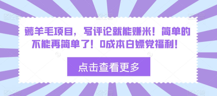 薅羊毛项目，写评论就能赚米！简单的不能再简单了！0成本白嫖党福利！-中赚微课堂-木木源码网