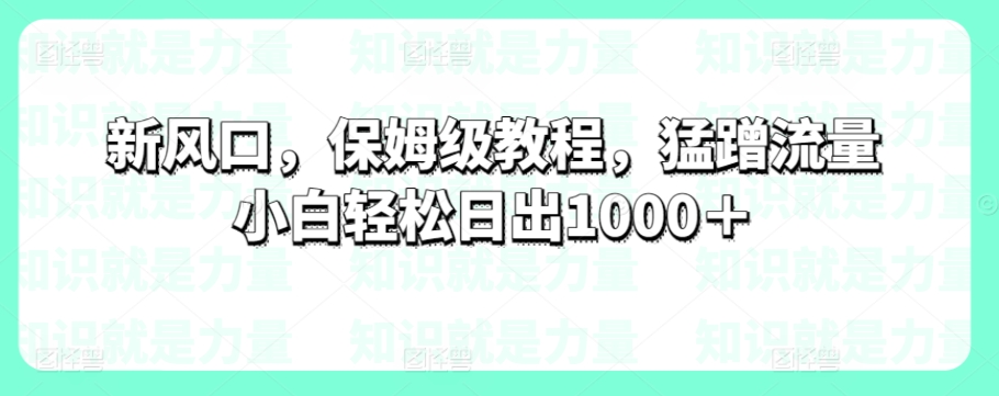 新风口，保姆级教程，猛蹭流量小白轻松日出1000＋-中赚微课堂-木木源码网