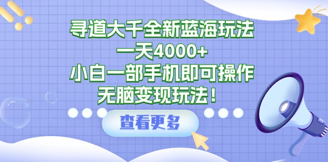 （9479期）寻道大千全新蓝海玩法，一天4000+，小白一部手机即可操作，无脑变现玩法！-木木源码网