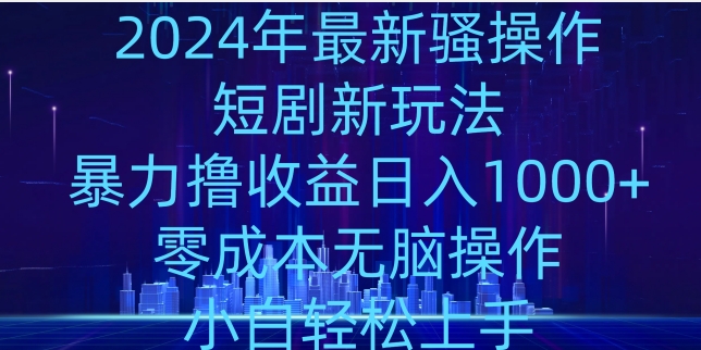 2024年骚操作短剧新玩法，暴力撸收益日入1000+，零成本无脑操作，小白轻松上手-中赚微课堂-木木源码网