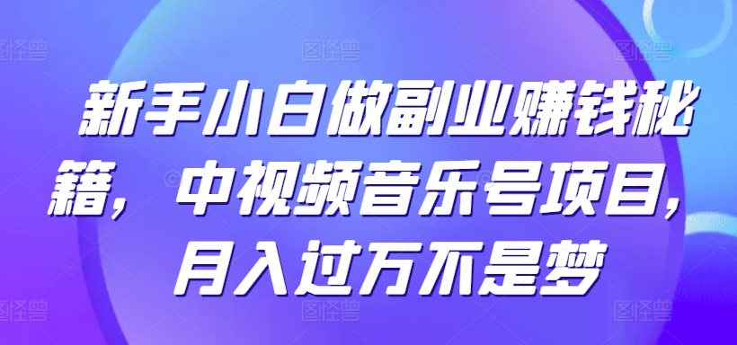 新手小白做副业赚钱秘籍，中视频音乐号项目，月入过万不是梦-中赚微课堂-木木源码网