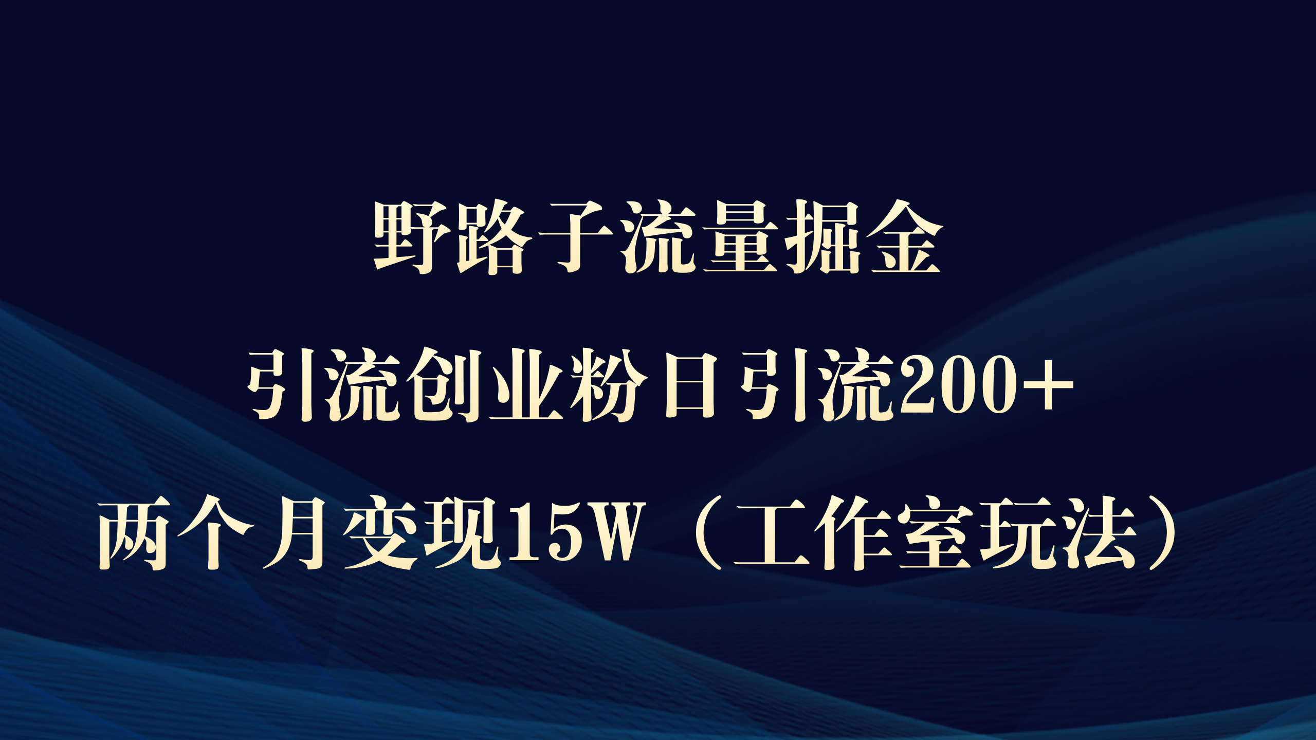 （9513期）野路子流量掘金，引流创业粉日引流200+，两个月变现15W（工作室玩法））-木木源码网