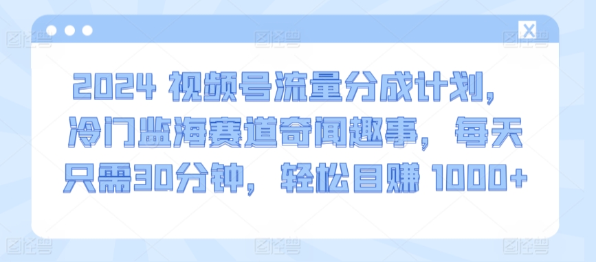 2024视频号流量分成计划，冷门监海赛道奇闻趣事，每天只需30分钟，轻松目赚 1000+【揭秘】-中赚微课堂-木木源码网