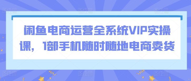 闲鱼电商运营全系统VIP实操课，1部手机随时随地电商卖货-中赚微课堂-木木源码网