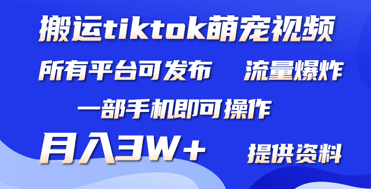 （9618期）搬运Tiktok萌宠类视频，一部手机即可。所有短视频平台均可操作，月入3W+-木木源码网