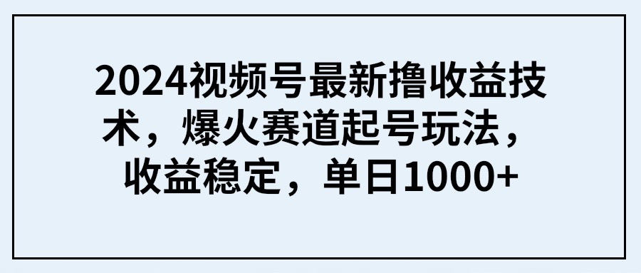 （9651期） 2024视频号最新撸收益技术，爆火赛道起号玩法，收益稳定，单日1000+-木木源码网