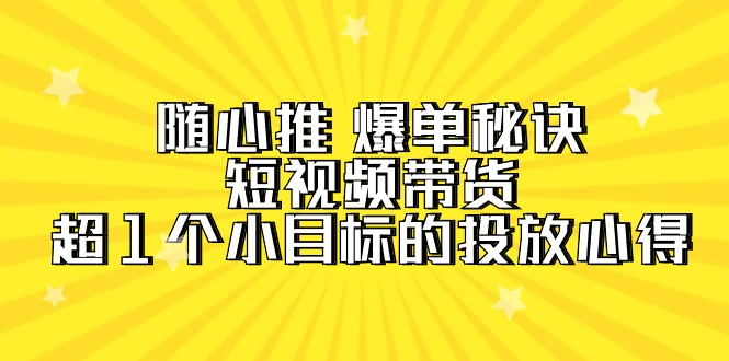 （9687期）随心推 爆单秘诀，短视频带货-超1个小目标的投放心得（7节视频课）-木木源码网