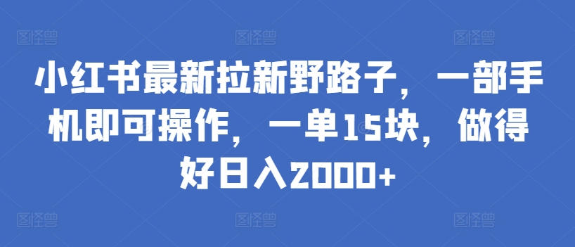 小红书最新拉新野路子，一部手机即可操作，一单15块，做得好日入2000+【揭秘】-中赚微课堂-木木源码网