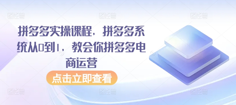 拼多多实操课程，拼多多系统从0到1，教会你拼多多电商运营-中赚微课堂-木木源码网