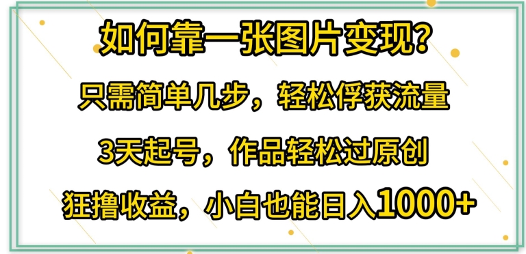 如何靠一张图片变现?只需简单几步，轻松俘获流量，3天起号，作品轻松过原创【揭秘】-中赚微课堂-木木源码网