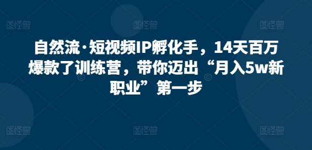 自然流·短视频IP孵化手，14天百万爆款了训练营，带你迈出“月入5w新职业”第一步-中赚微课堂-木木源码网