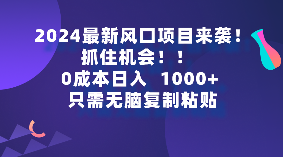 （9899期）2024最新风口项目来袭，抓住机会，0成本一部手机日入1000+，只需无脑复…-木木源码网