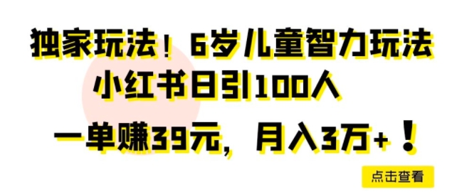 独家玩法，6岁儿童智力玩法，小红书日引100人-中赚微课堂-木木源码网