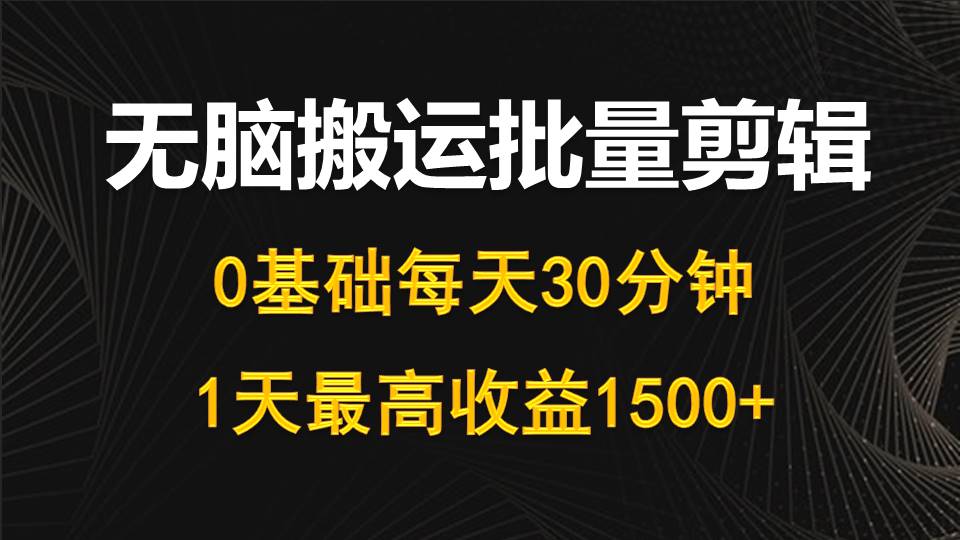 （10008期）每天30分钟，0基础无脑搬运批量剪辑，1天最高收益1500+-木木源码网