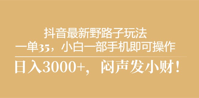 （10766期）抖音最新野路子玩法，一单35，小白一部手机即可操作，，日入3000+，闷…-木木源码网