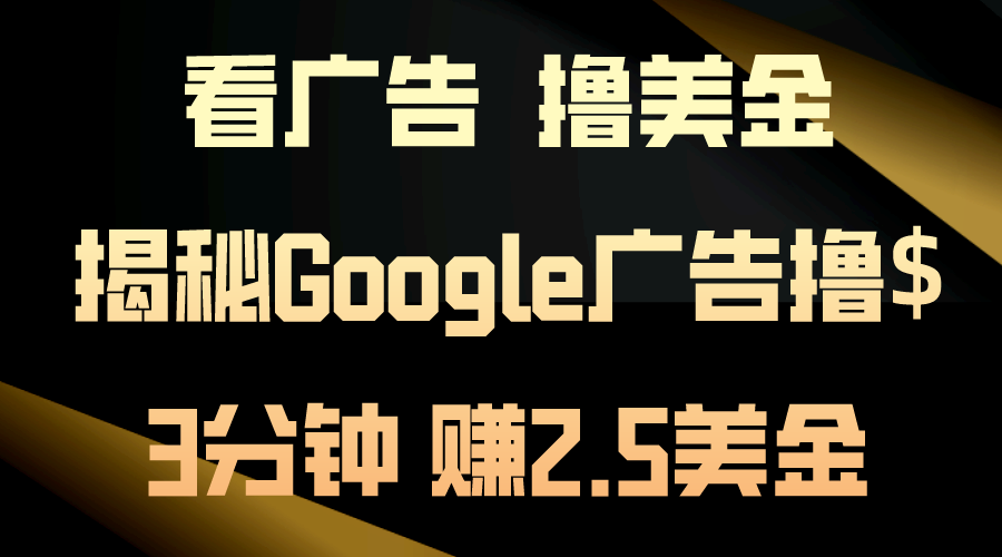 （10912期）看广告，撸美金！3分钟赚2.5美金！日入200美金不是梦！揭秘Google广告…-木木源码网