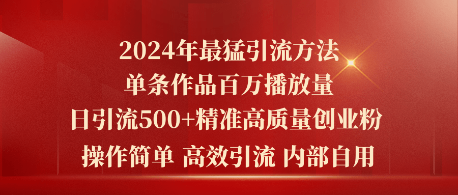 （10920期）2024年最猛暴力引流方法，单条作品百万播放 单日引流500+高质量精准创业粉-木木源码网