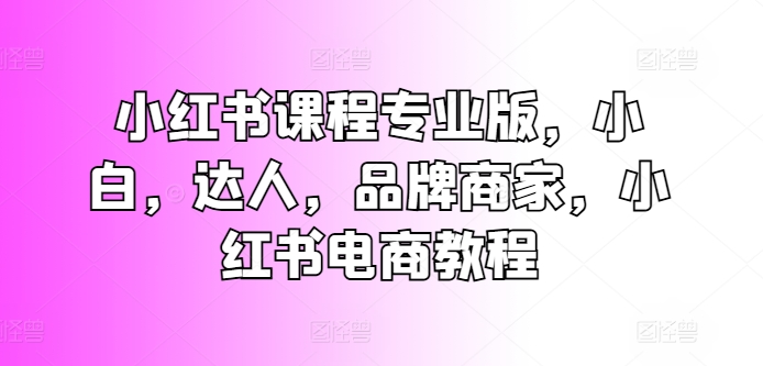 小红书课程专业版，小白，达人，品牌商家，小红书电商教程-中赚网_分享中创网创业资讯_最新网络项目资源-木木源码网