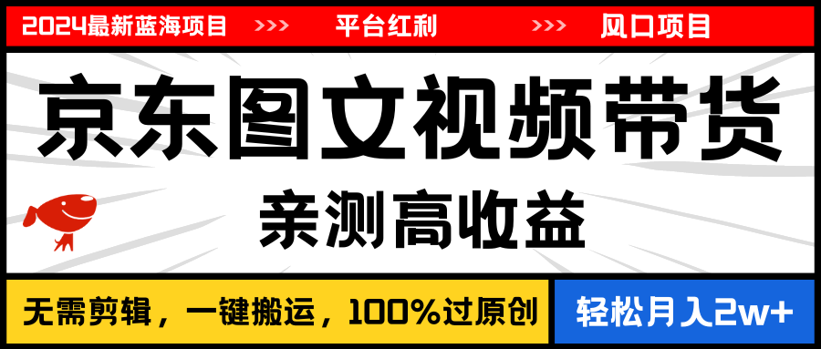 （11147期）2024最新蓝海项目，逛逛京东图文视频带货，无需剪辑，月入20000+-木木源码网