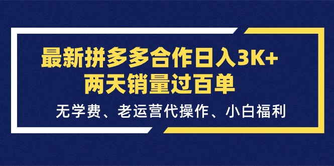 （11291期）最新拼多多合作日入3K+两天销量过百单，无学费、老运营代操作、小白福利-木木源码网